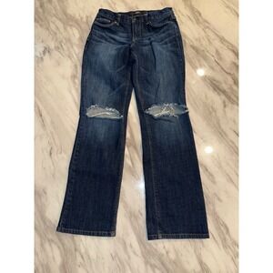 Mossimo Premium Straight Leg Jeans Women Size 4 Blue Distressed Knee